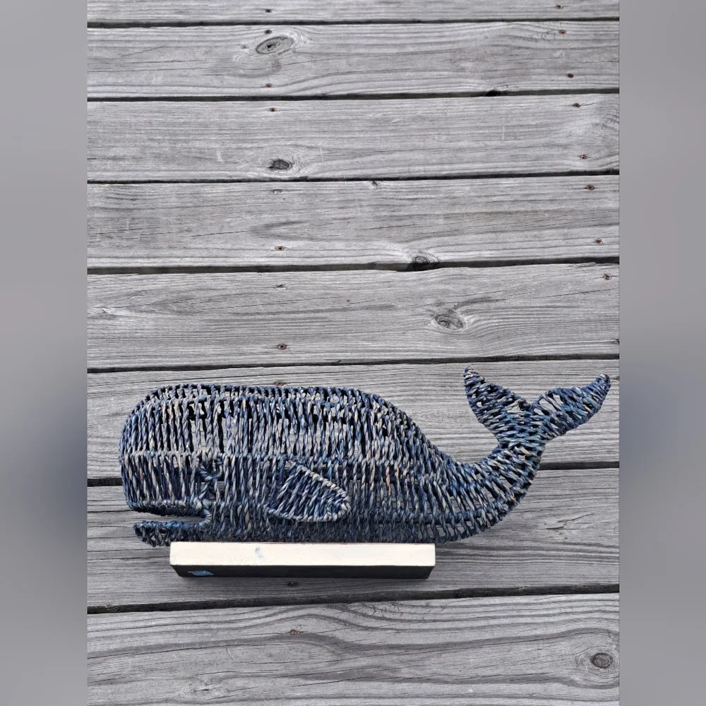 Tommy Bahama Nautical Blue Whale Woven Wicker Sculpture